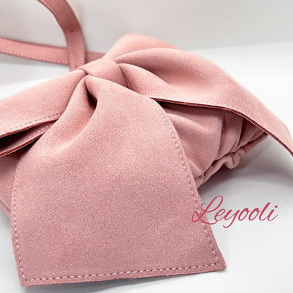 Pink Suede Bow Shoulder Bag, Mini Underarm Handbag