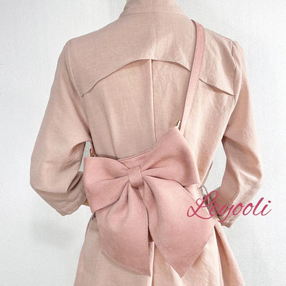 Pink Suede Bow Shoulder Bag, Mini Underarm Handbag