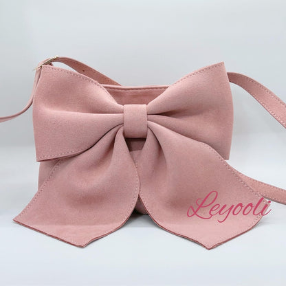 Pink Suede Bow Shoulder Bag, Mini Underarm Handbag