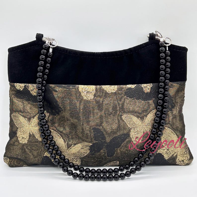 Butterfly Jacquard Shoulder Bag: Chinese Brocade Clutch with Pearl Bead Strap