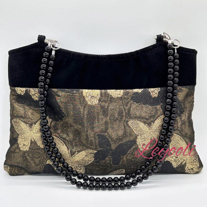 Butterfly Jacquard Shoulder Bag: Chinese Brocade Clutch with Pearl Bead Strap