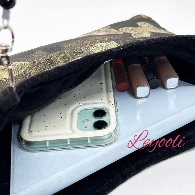 Butterfly Jacquard Shoulder Bag: Chinese Brocade Clutch with Pearl Bead Strap