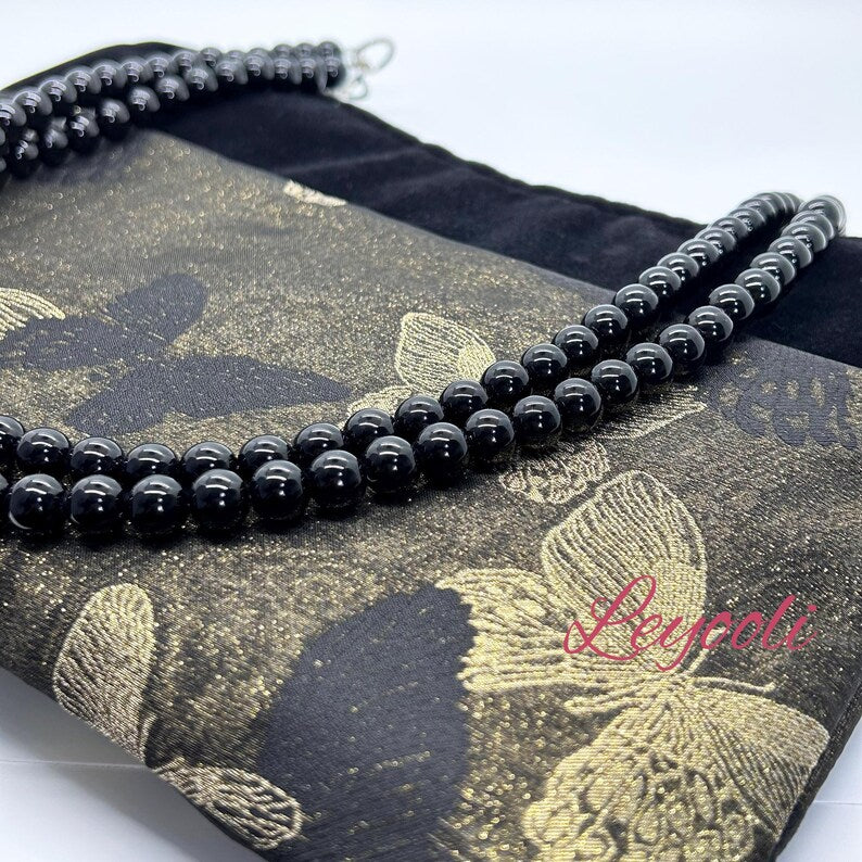 Butterfly Jacquard Shoulder Bag: Chinese Brocade Clutch with Pearl Bead Strap