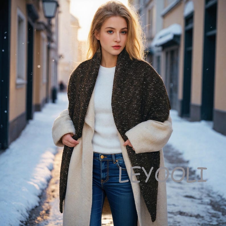 Knit Triangle Shawl Wrap: Soft Wool Blend Winter Scarf