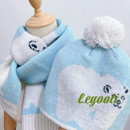 Light Up Polar Bear Knit Hat and Scarf Set: LED Christmas Beanie