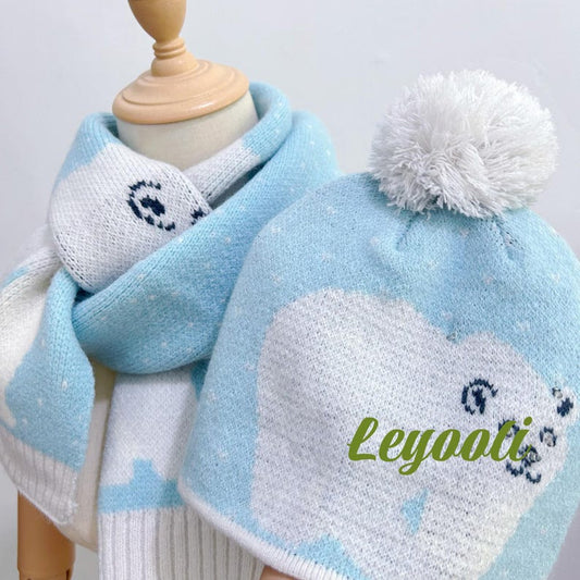 Light Up Polar Bear Knit Hat and Scarf Set: LED Christmas Beanie
