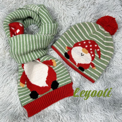 Light Up Christmas Gnome Knit Hat & Scarf Set - LED Beanie