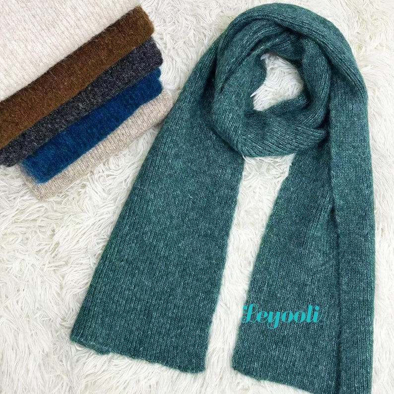 Wool Cotton Blend Knit Scarf: Soft Warm Winter Shawl