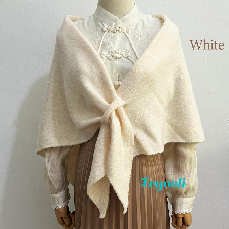 Wool Blend Triangle Shawl: French Vintage Knit Scarf Wrap