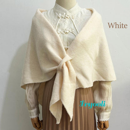 Wool Blend Triangle Shawl: French Vintage Knit Scarf Wrap