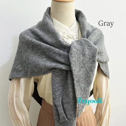 Wool Blend Triangle Shawl: French Vintage Knit Scarf Wrap