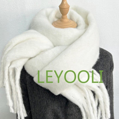 White Mohair Knit Scarf: Soft Fluffy Winter Shawl