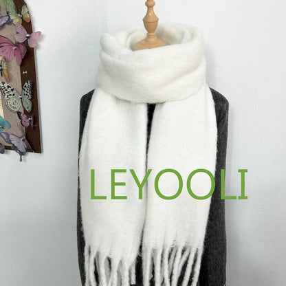 White Mohair Knit Scarf: Soft Fluffy Winter Shawl
