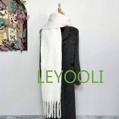 White Mohair Knit Scarf: Soft Fluffy Winter Shawl