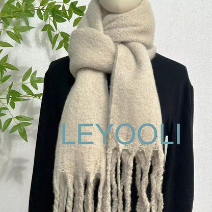 Gray Mohair Knit Scarf: Soft, Warm Winter Shawl with Tassels