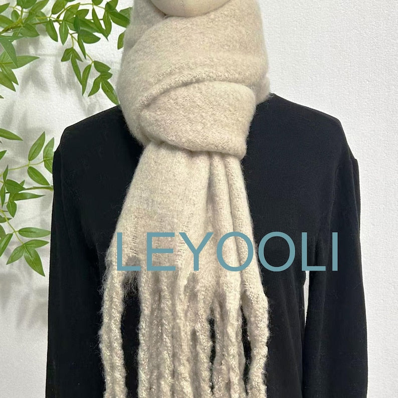 Gray Mohair Knit Scarf: Soft, Warm Winter Shawl with Tassels