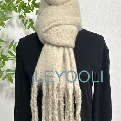 Gray Mohair Knit Scarf: Soft, Warm Winter Shawl with Tassels