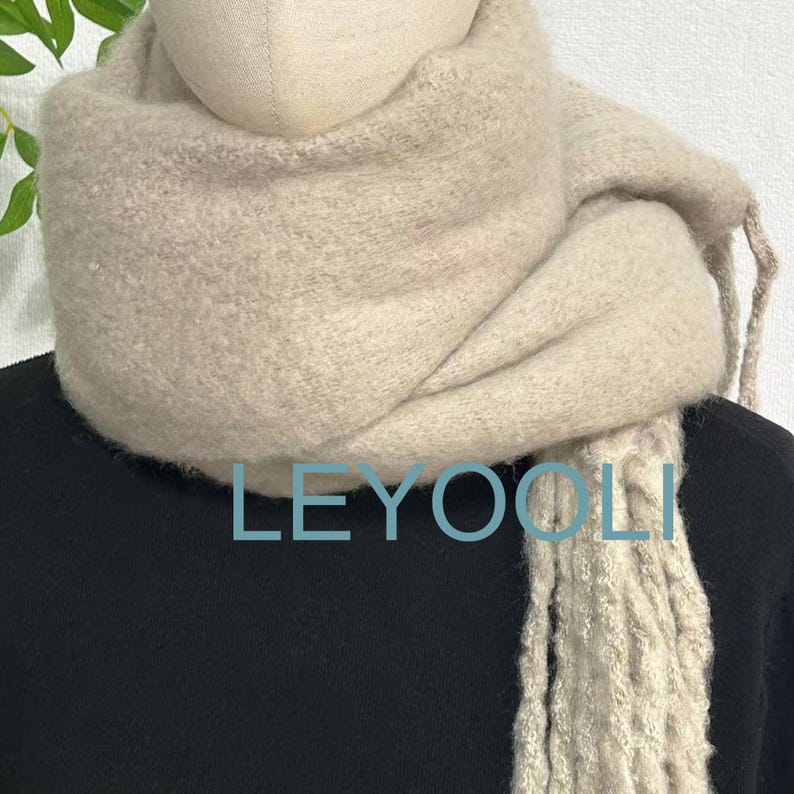 Gray Mohair Knit Scarf: Soft, Warm Winter Shawl with Tassels