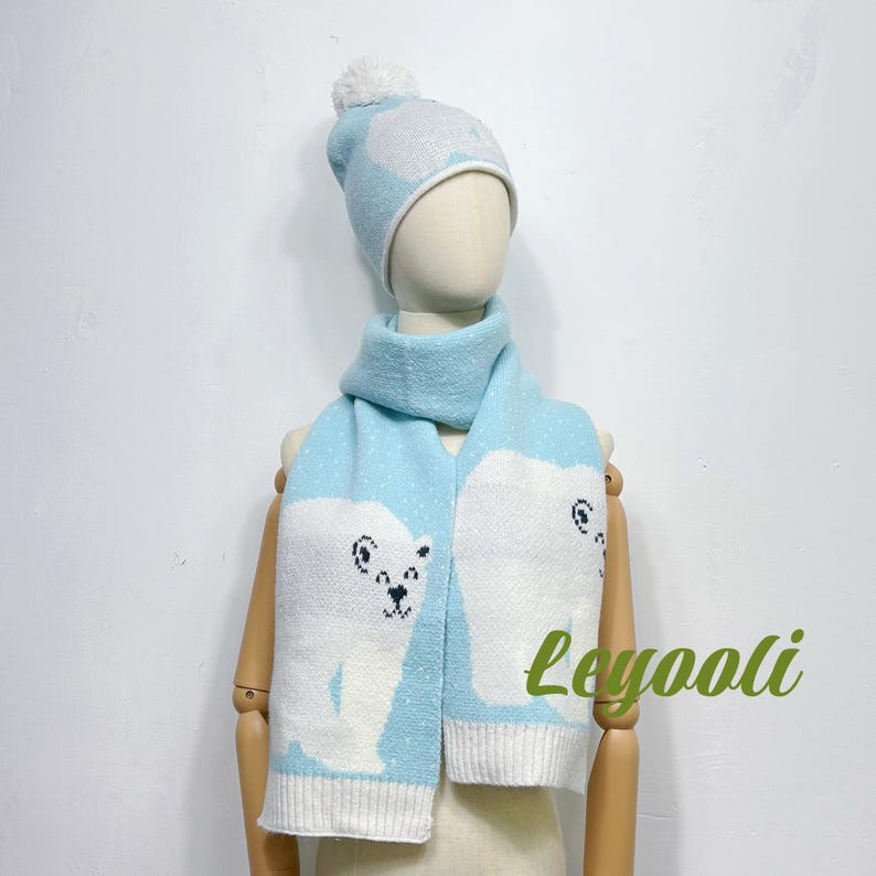 Light Up Polar Bear Knit Hat and Scarf Set: LED Christmas Beanie