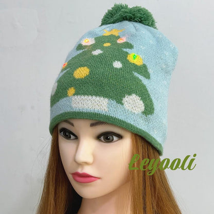 LED Christmas Tree Knit Hat and Scarf Set: Holiday Light-Up Beanie