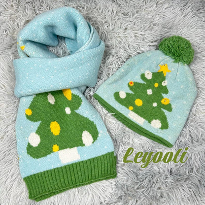 LED Christmas Tree Knit Hat and Scarf Set: Holiday Light-Up Beanie