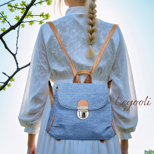 Denim Mini Backpack Purse: Vintage Convertible Shoulder Bag with Faux Leather Trim