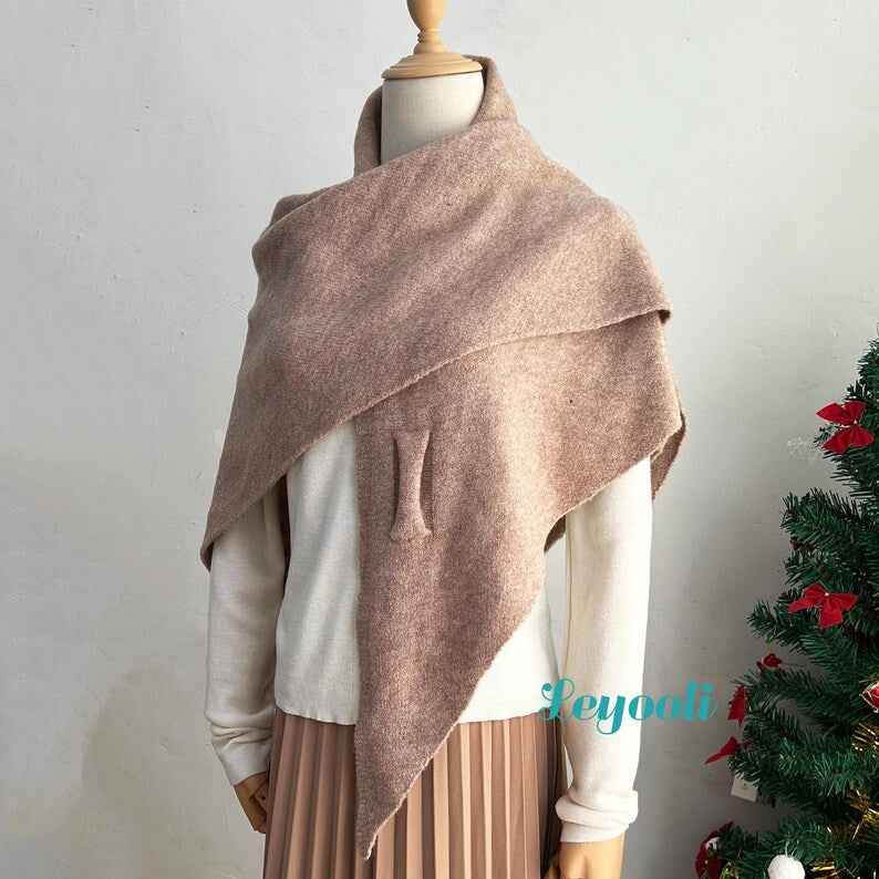 Oatmeal Wool Blend Knit Shawl: Cozy Winter Wrap Scarf