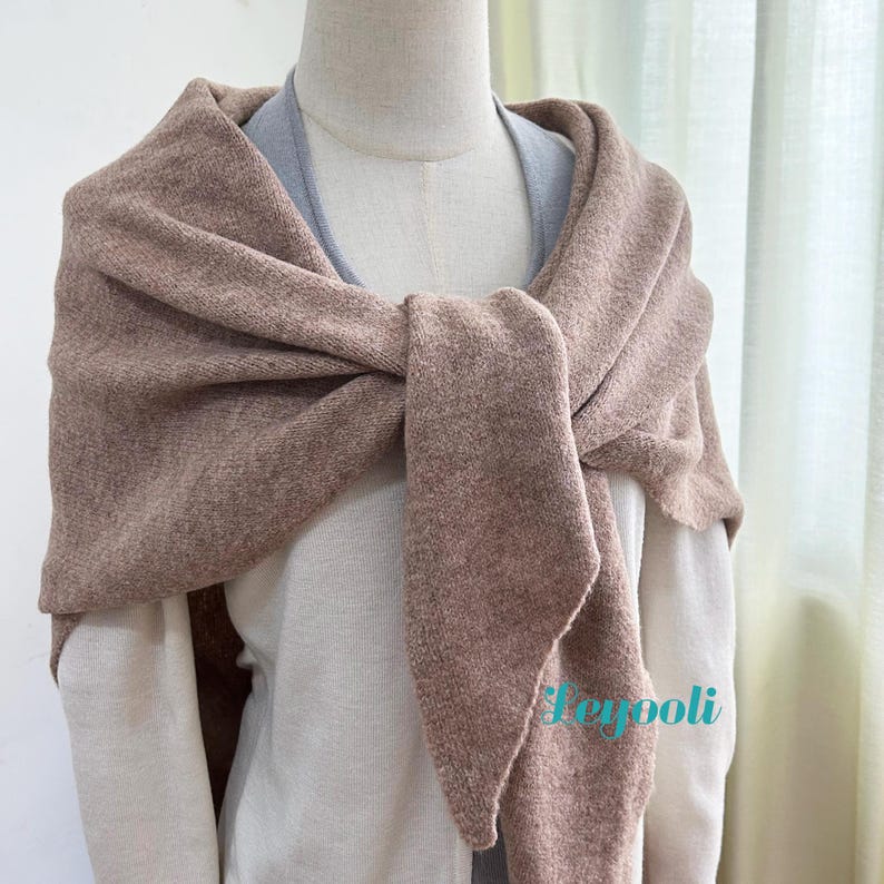 Oatmeal Wool Blend Knit Shawl: Cozy Winter Wrap Scarf