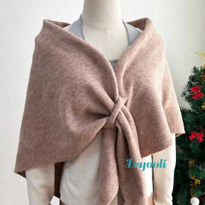 Oatmeal Wool Blend Knit Shawl: Cozy Winter Wrap Scarf