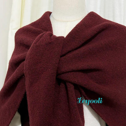 Burgundy Wool Blend Knit Shawl: Cozy Winter Poncho Scarf