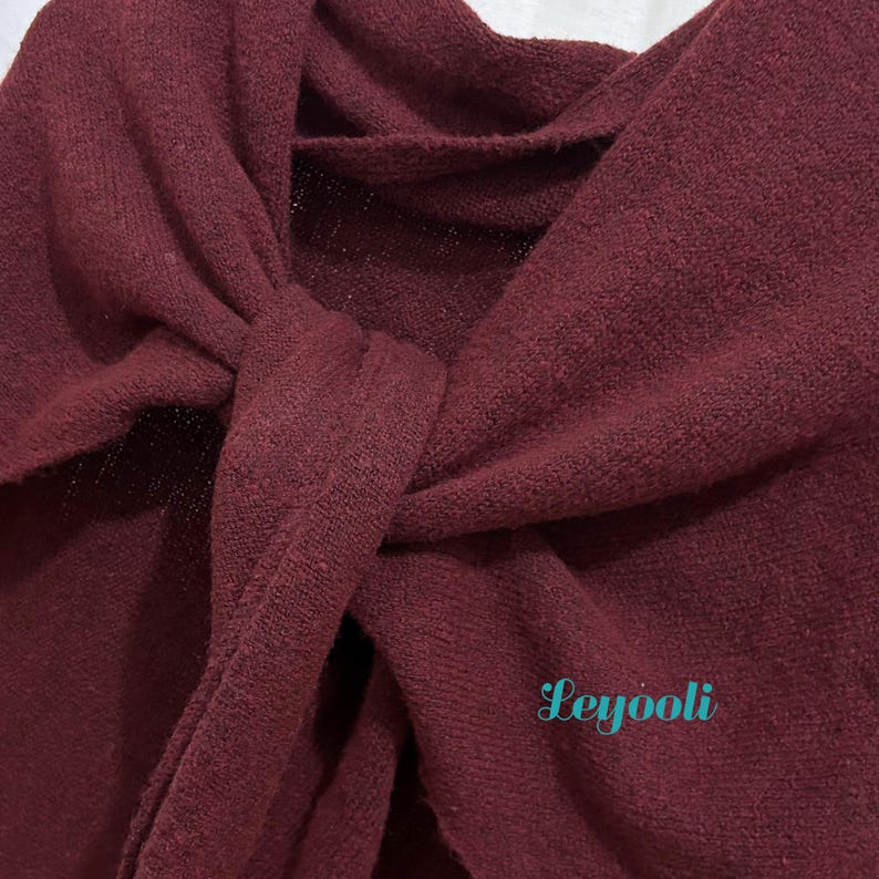 Burgundy Wool Blend Knit Shawl: Cozy Winter Poncho Scarf
