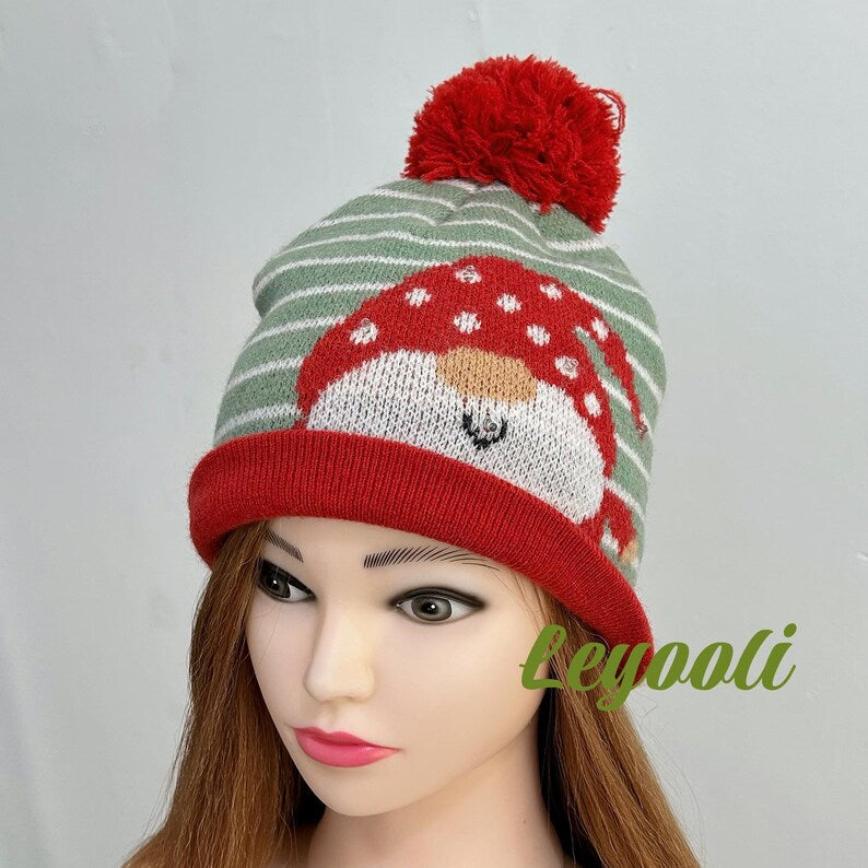 Light Up Christmas Gnome Knit Hat & Scarf Set - LED Beanie