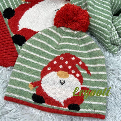 Light Up Christmas Gnome Knit Hat & Scarf Set - LED Beanie