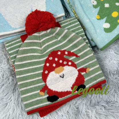 Light Up Christmas Gnome Knit Hat & Scarf Set - LED Beanie
