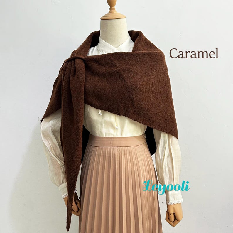 Wool Blend Triangle Shawl: French Vintage Knit Scarf Wrap