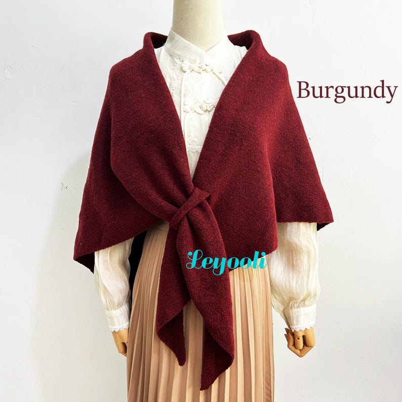 Wool Blend Triangle Shawl: French Vintage Knit Scarf Wrap