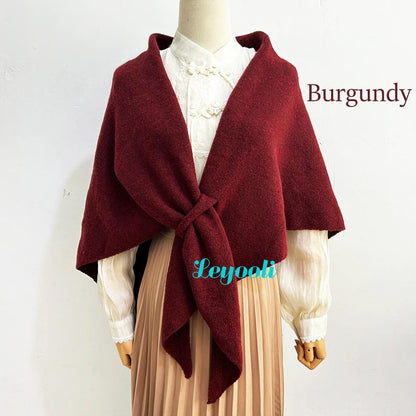 Wool Blend Triangle Shawl: French Vintage Knit Scarf Wrap
