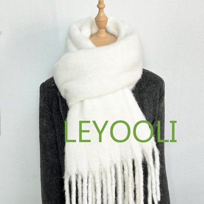 White Mohair Knit Scarf: Soft Fluffy Winter Shawl