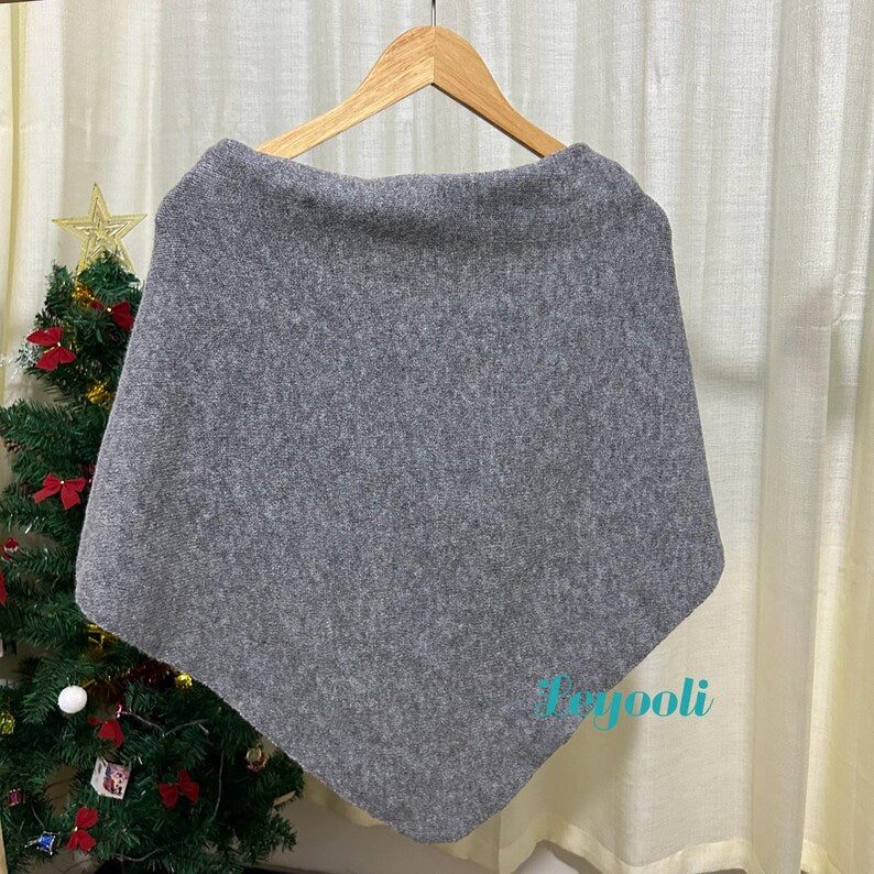 Gray Wool Blend Shawl Wrap | Knitted Loop Scarf, Winter Cape
