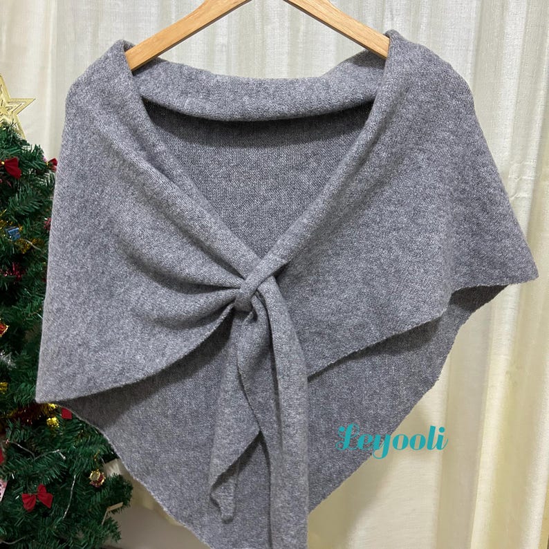Gray Wool Blend Shawl Wrap | Knitted Loop Scarf, Winter Cape