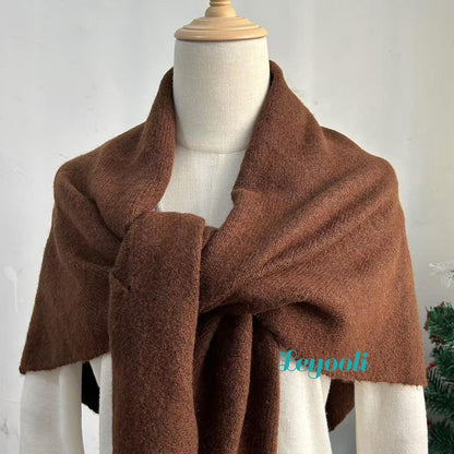 Caramel Wool Blend Shawl Wrap: Handmade Knitted Poncho Cape
