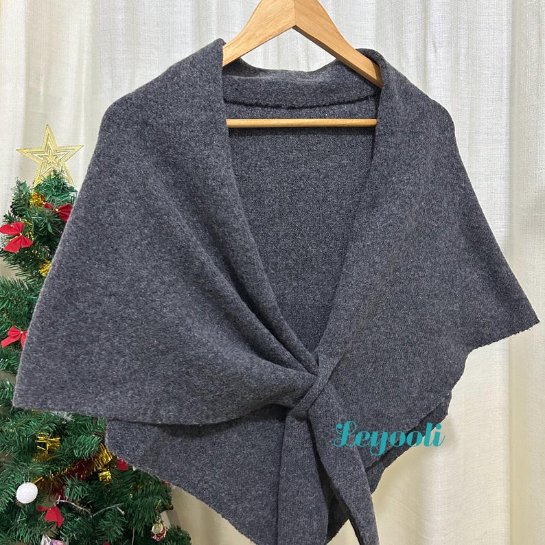 Handmade Dark Gray Wool Blend Shawl | Knitted Loop Scarf, Winter Cape