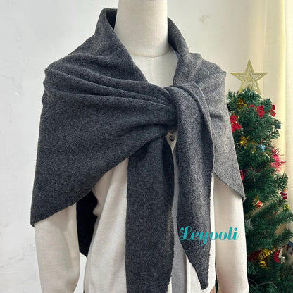 Handmade Dark Gray Wool Blend Shawl | Knitted Loop Scarf, Winter Cape