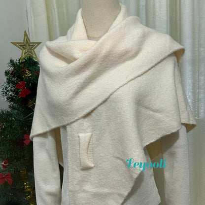 Handmade Cream Wool Blend Shawl: Elegant Winter Poncho Cape