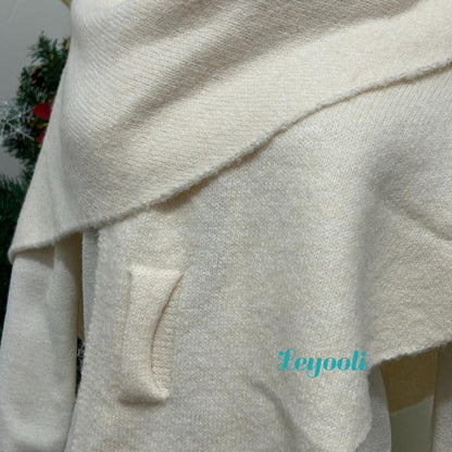 Handmade Cream Wool Blend Shawl: Elegant Winter Poncho Cape