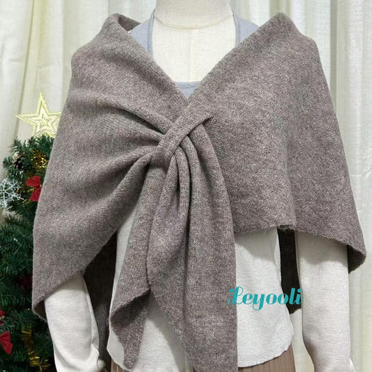 Handmade Oatmeal Wool Blend Shawl Wrap | Knitted Winter Scarf