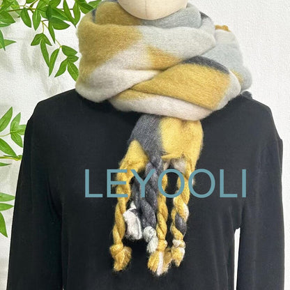 Geometric Mohair Blend Scarf: Color Block Wool Cashmere Winter Shawl