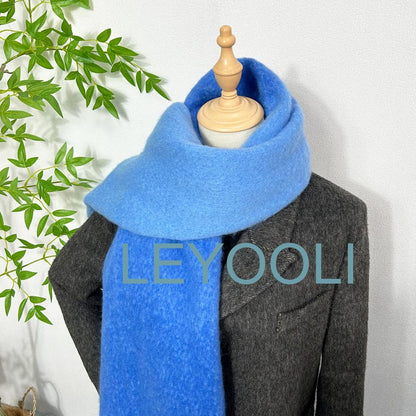 Iceland Blue Mohair Blend Scarf: Fluffy Winter Tassel Shawl