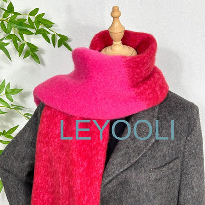 Pink Red Mohair Blend Scarf: Long Tassel Winter Shawl