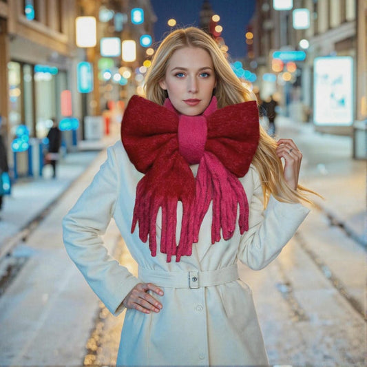 Pink Red Mohair Blend Scarf: Long Tassel Winter Shawl
